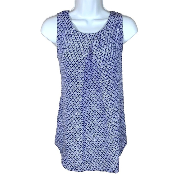 Small NEW Silk Cynthia Rowley Blue White Sleeveless Blouse Lightweight Boho - Picture 1 of 11